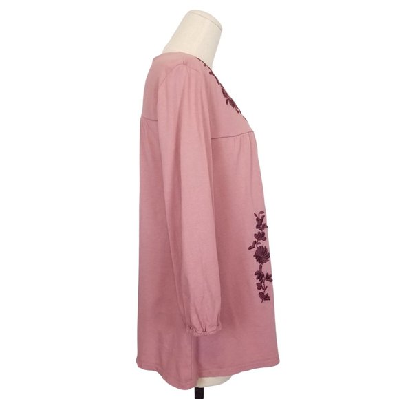 Garnet Hill Folkloric Embroidered Cotton Blouse Mauve Sz Medium - Picture 5 of 9